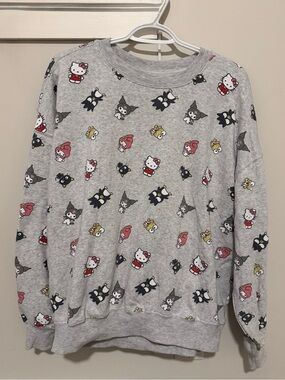 Hello Kitty Sanrio All-Over Character Print Grey Crewneck Sweatshirt